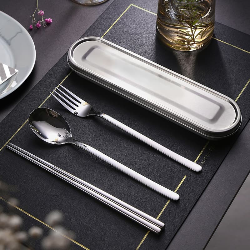 Utensil Box, Student Cutlery Fork, Spoon, and Chopsticks Three-Piece Set, 304 Portable 316 Square Box for Office Workers' Portable Storage