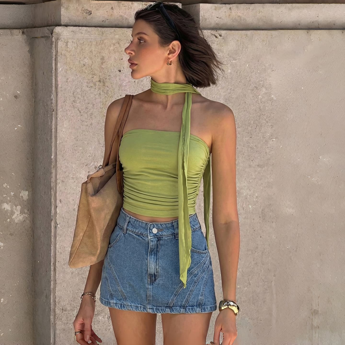 European and American 2026 new summer women's clothing solid color slim sexy sleeveless slim tube top vest personalized scarf for women