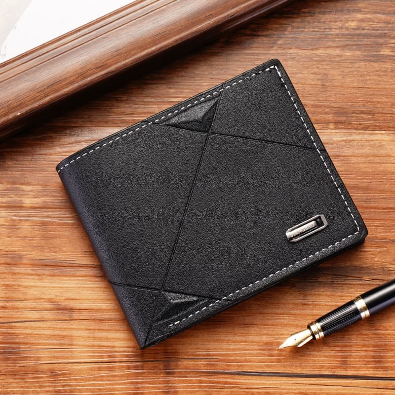 Men's Short Slim Tri-Fold Soft Leather Wallet Fashionable Casual Money Clip Youth Thin Horizontal PU Leather City Simple Style