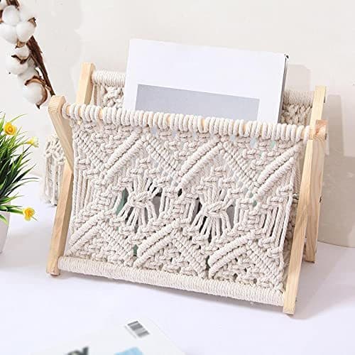 Custom cotton rope woven magazine rack, Nordic solid wood foldable storage shelf, home decoration book and newspaper storage basket