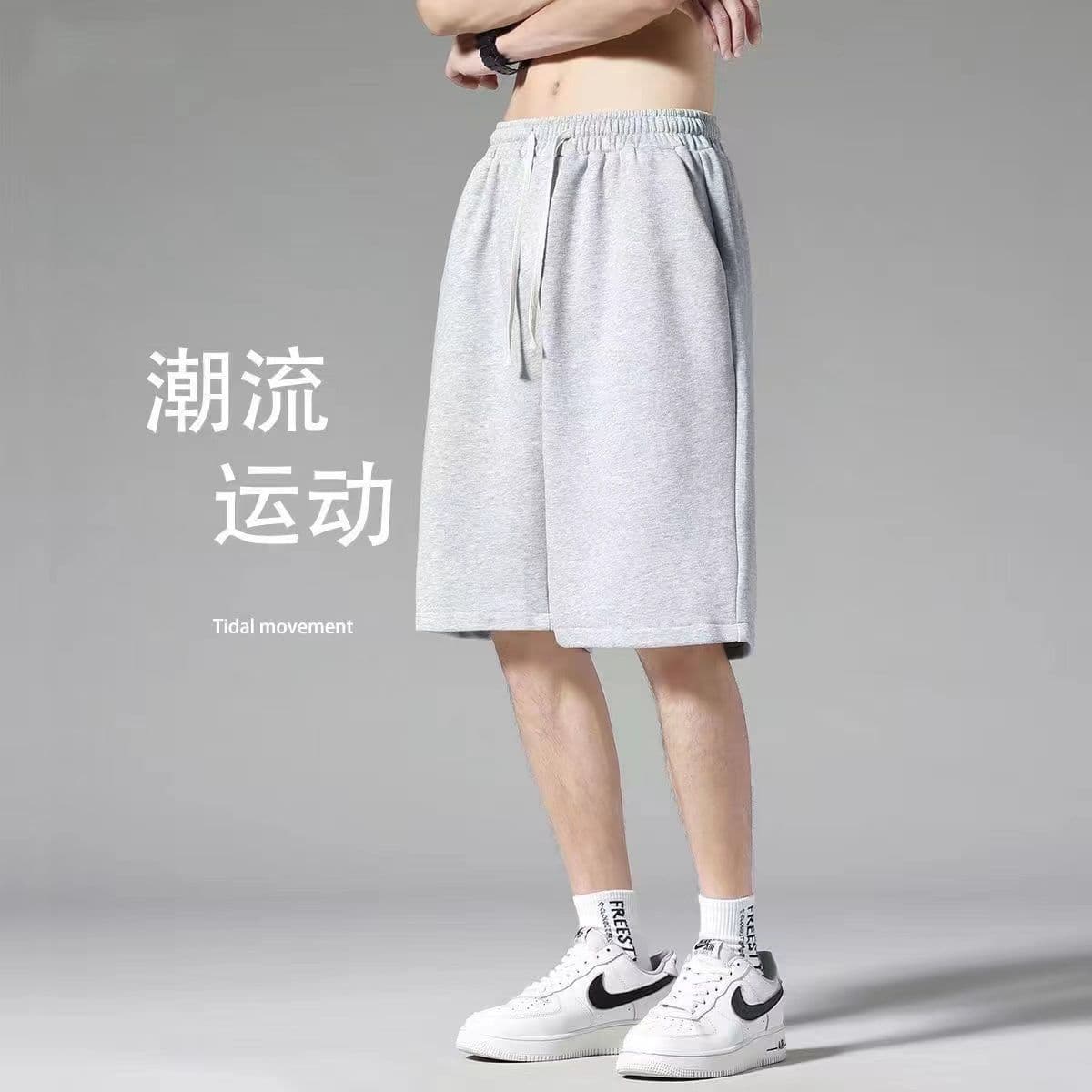 2025 Summer Men's Shorts Breathable Solid Color Thin Versatile Quarter Pants Trendy Loose Casual Ins Sports Pants