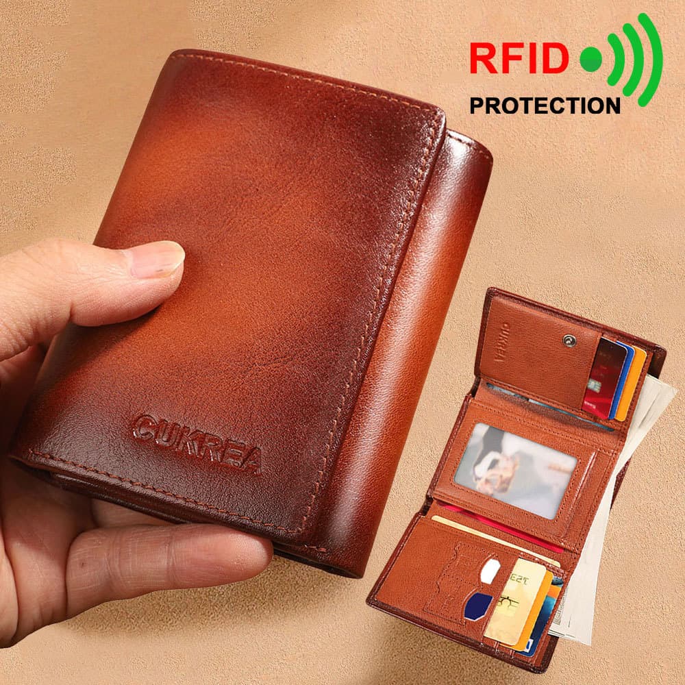CIEPHIA Retro Wallet Cross-border Hot Sale Tri-fold Anti-theft Brush Wallet Men's Genuine Leather Bag Multi-card Slots Large Bill Compartment