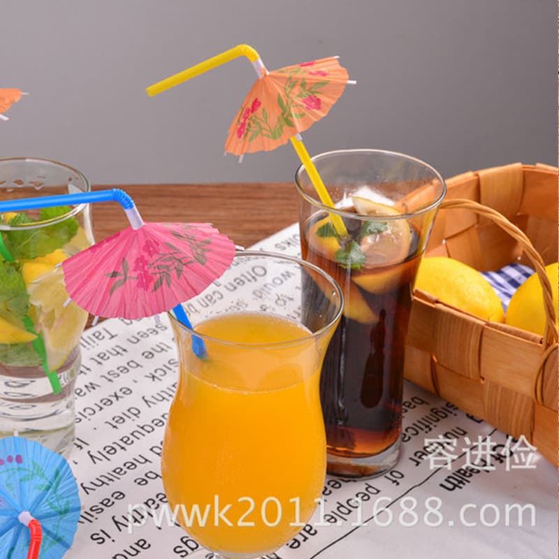 Factory wholesale umbrella straws, art mini umbrella straws, party dining drink straw set combinations.