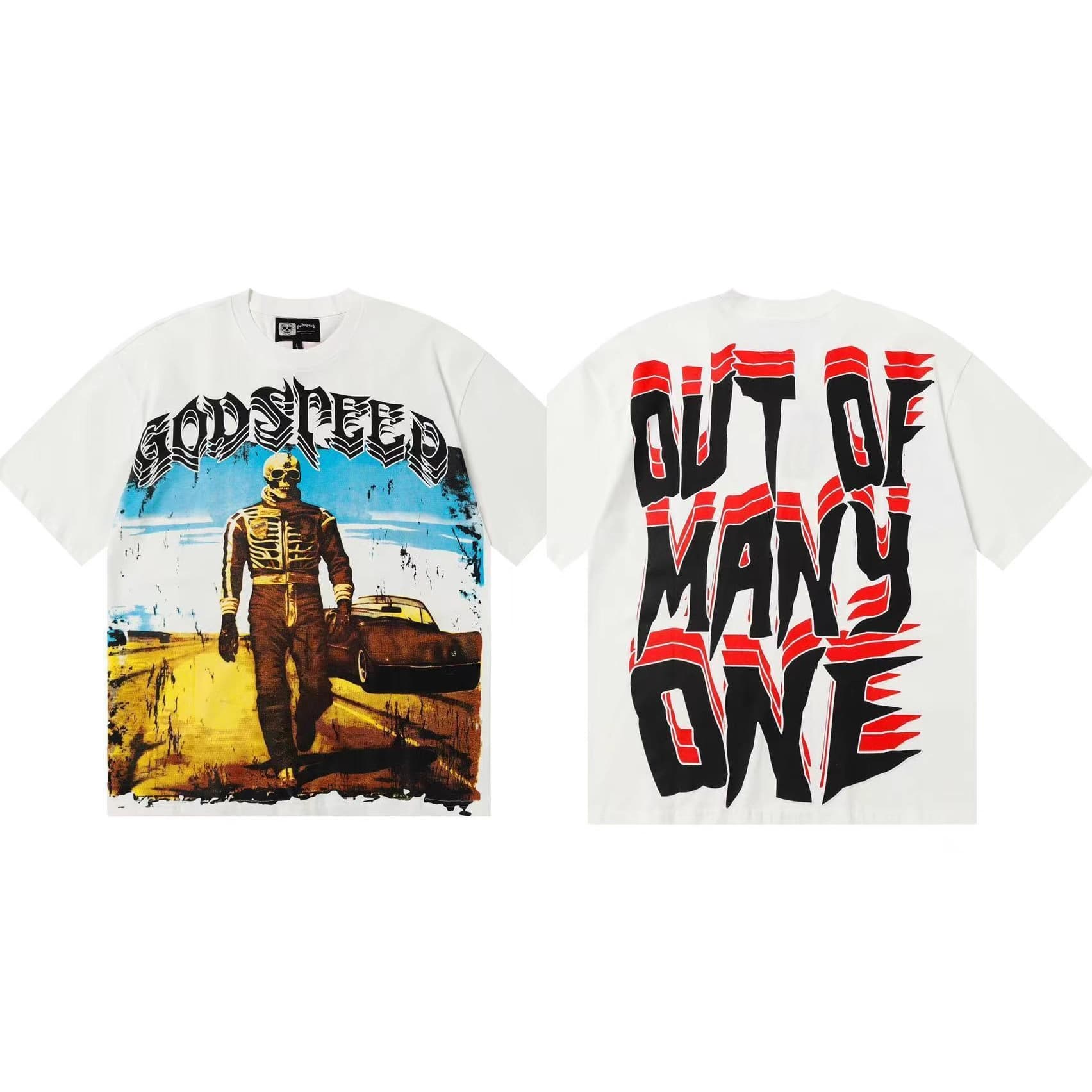 Cross-border Trade Skull Rock Band Vintage Washed Short Sleeve T-Shirt Casual Loose Fit Unisex Couple Base Layer Top Streetwear