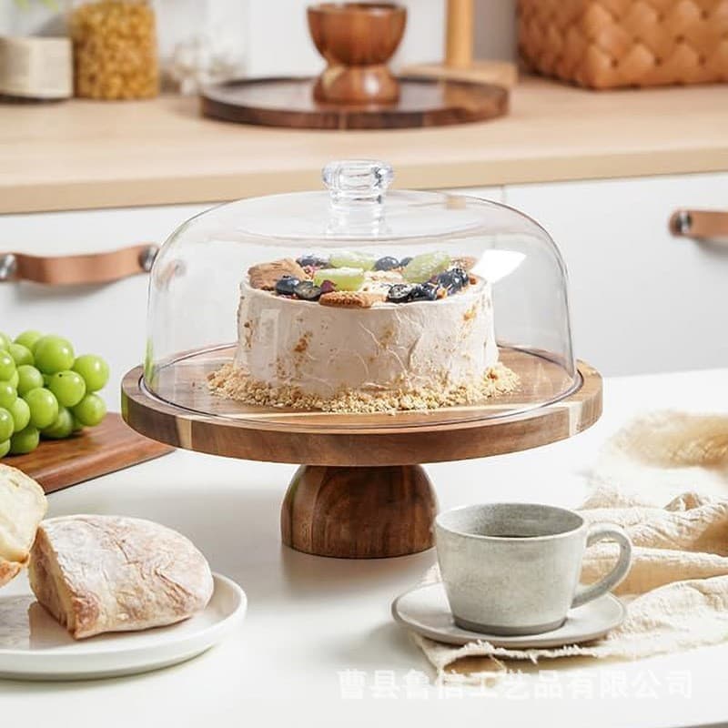 Amazon Wooden Round Cake Tray Rotating Dessert Pastry Tray Wedding Tabletop Pedestal Cake Stand