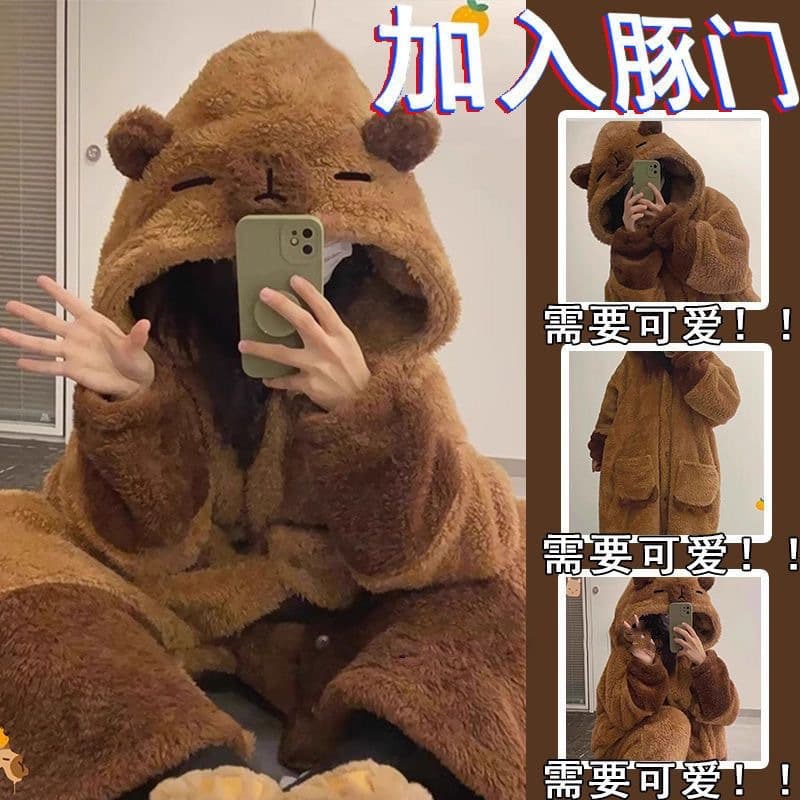 Special Offer!! Kapibara Winter New Thickened Nightgown Cartoon Cute Style Coral Velvet Pajamas Women's Home Clothes
