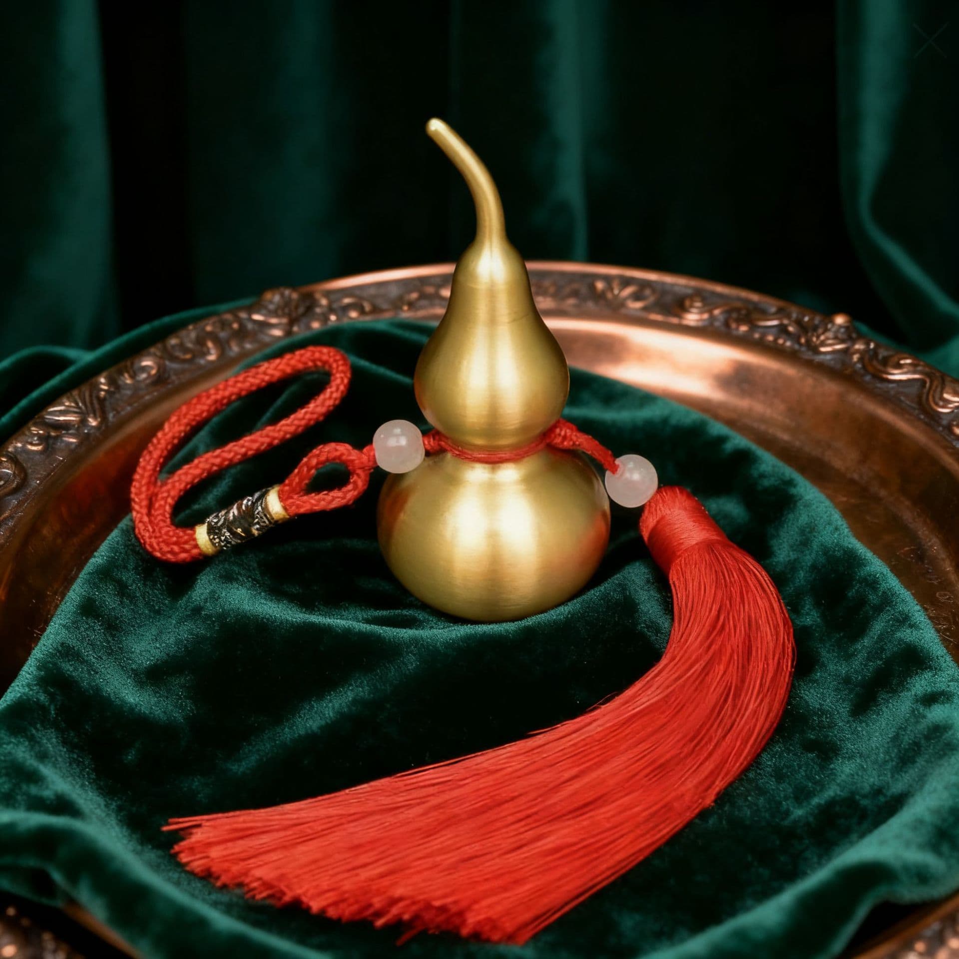 Copper Gourd Pendant with Five Emperor Coins, Open Hollow Pure Brass Decorative Ornament, Craft Art for Office and Car Hanging