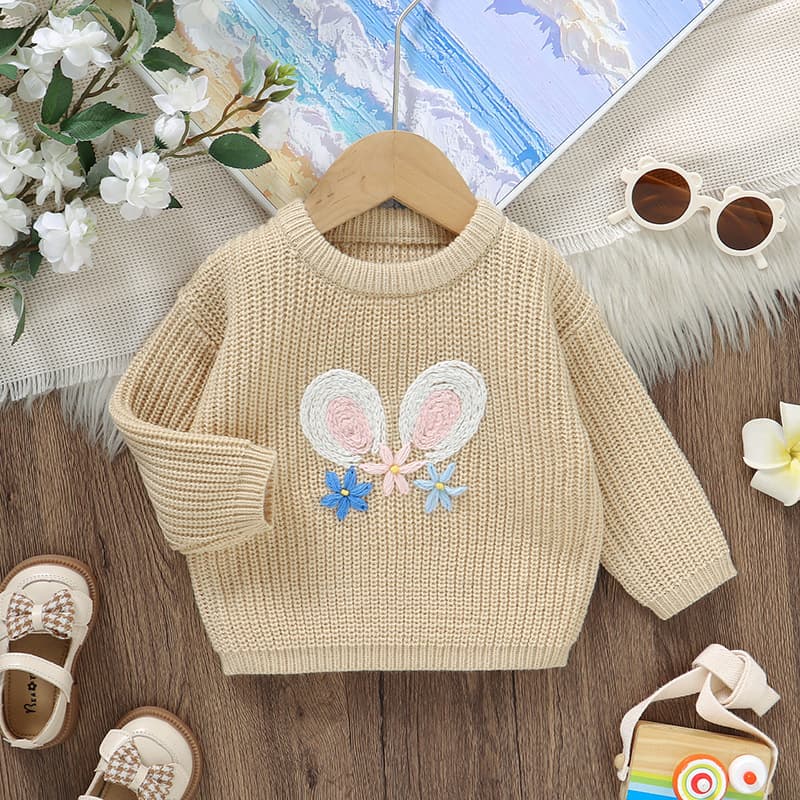 Amazon New Infant Knit Sweater Hand-Embroidered Round Neck Pullover for Girls