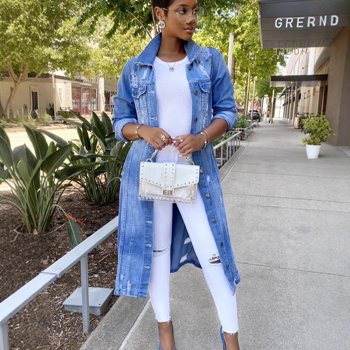 AliExpress, Amazon Independent Website: Autumn/Winter New Arrivals - Long Denim Trench Coat, Ripped Denim Jacket for Women
