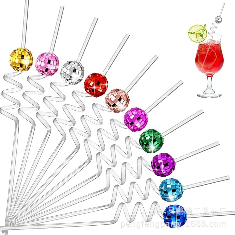 Disco Ball Straws PETG Bent Tubes Christmas Party Decorations Transparent Straws Mirror Ball Office Culture Christmas