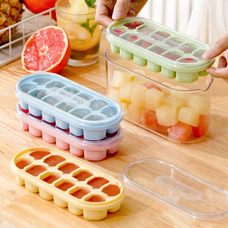Amazon Pressed Ice Tray Ice Cube Mold Home Refrigerator Large Capacity Storage Ice Box Food Grade Silicone Ice Tray
