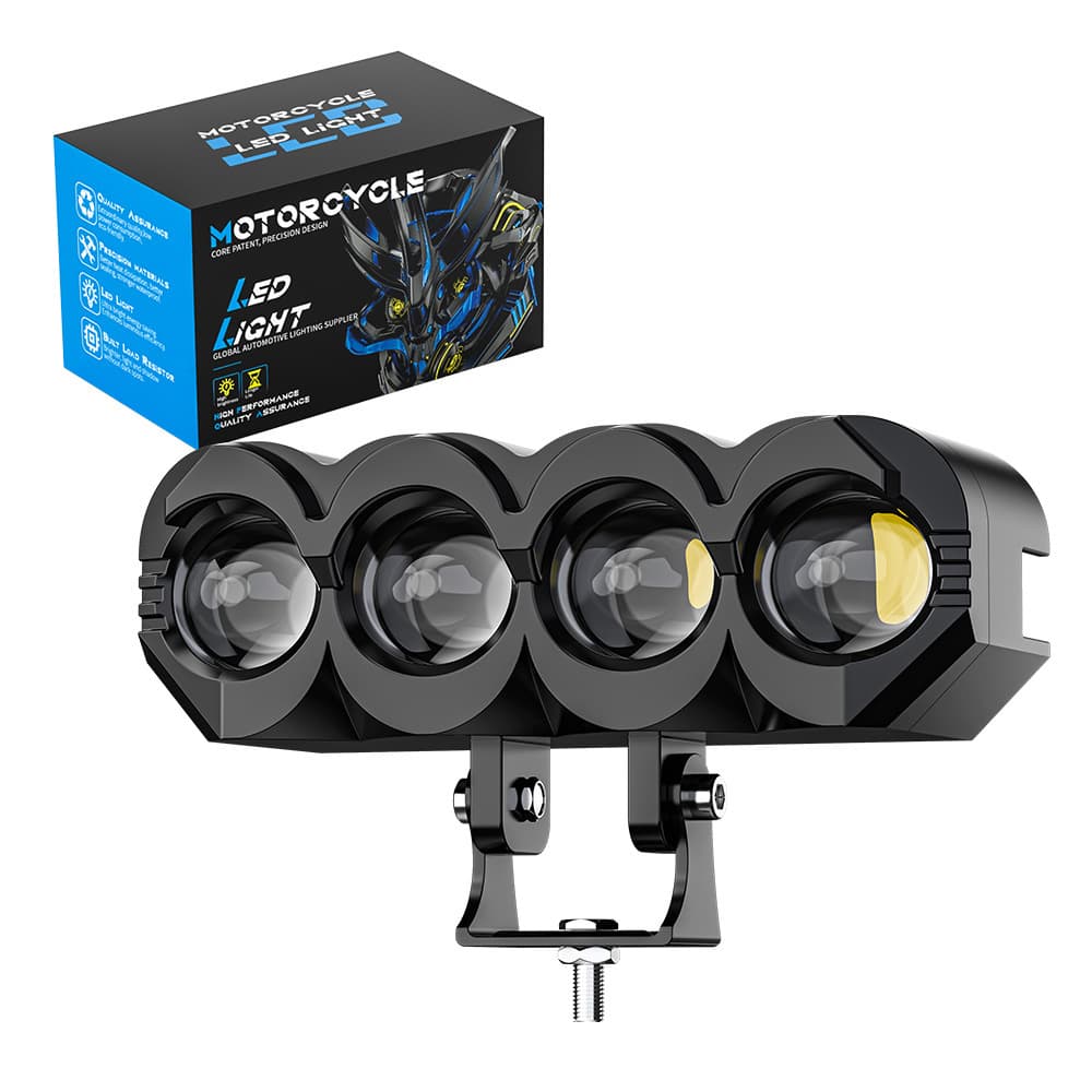 New Led Motorcycle Spotlight 4Led Eye Waterproof Headlight Dual-Color Spotlight Electric Motorcycle