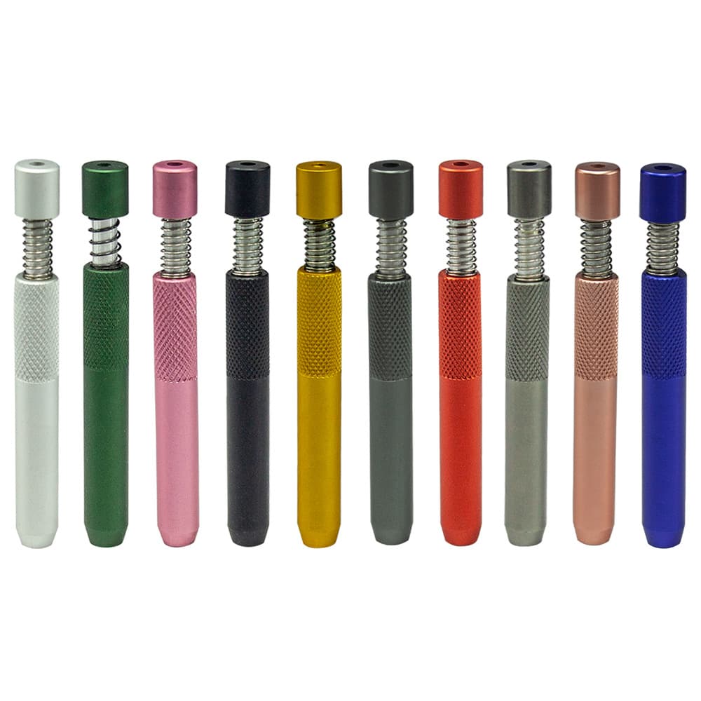 Wenzhou Manufacturer Aluminum Alloy Spring Pipe Push-Type Metal Pipe Mini Multi-Color Smoking Set Accessories Tobacco
