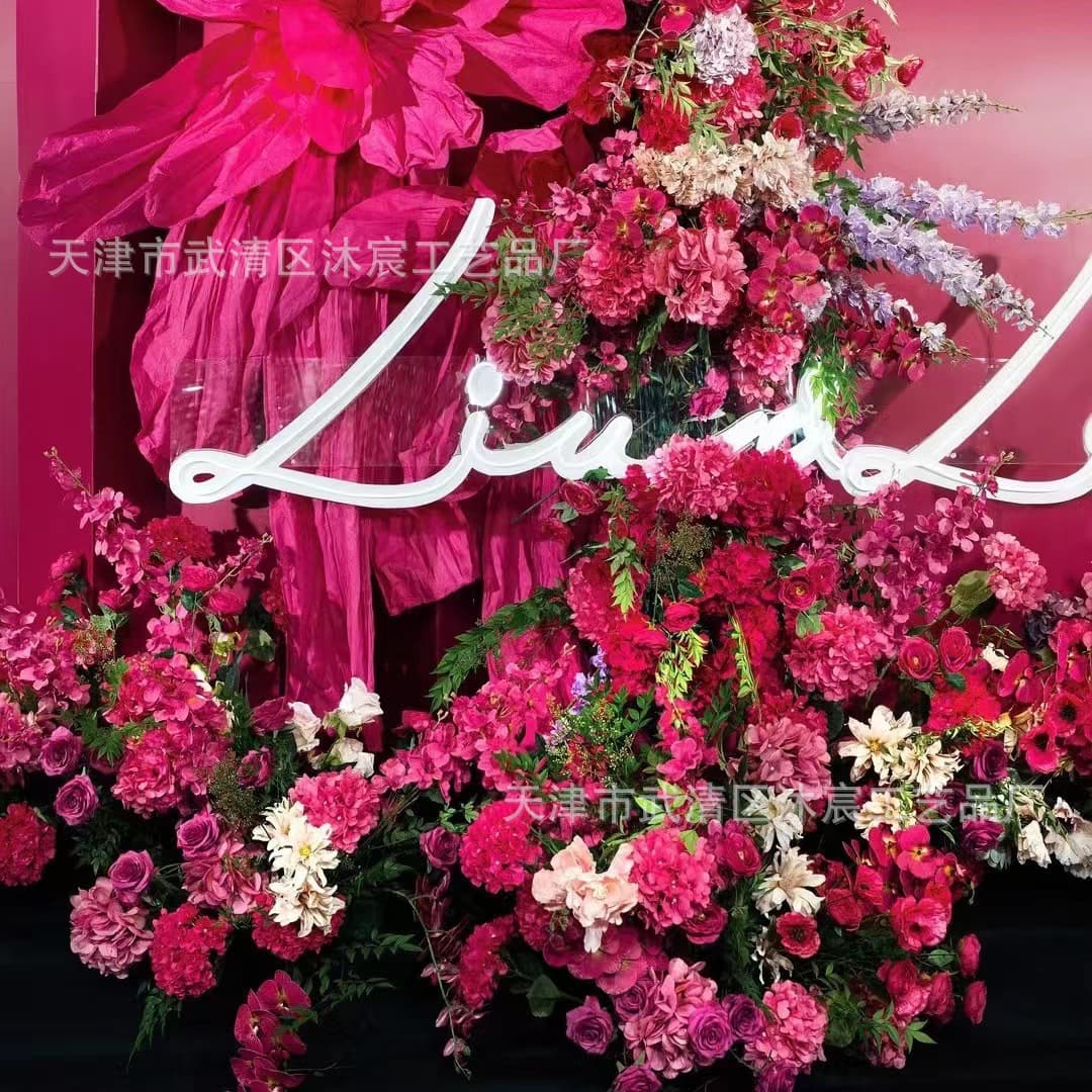 Rose Red Wedding Artificial Flowers, Engagement Party Fake Flowers, Wedding Hall Floor Row Background Wall Decoration Flower Materials Factory Wholesale