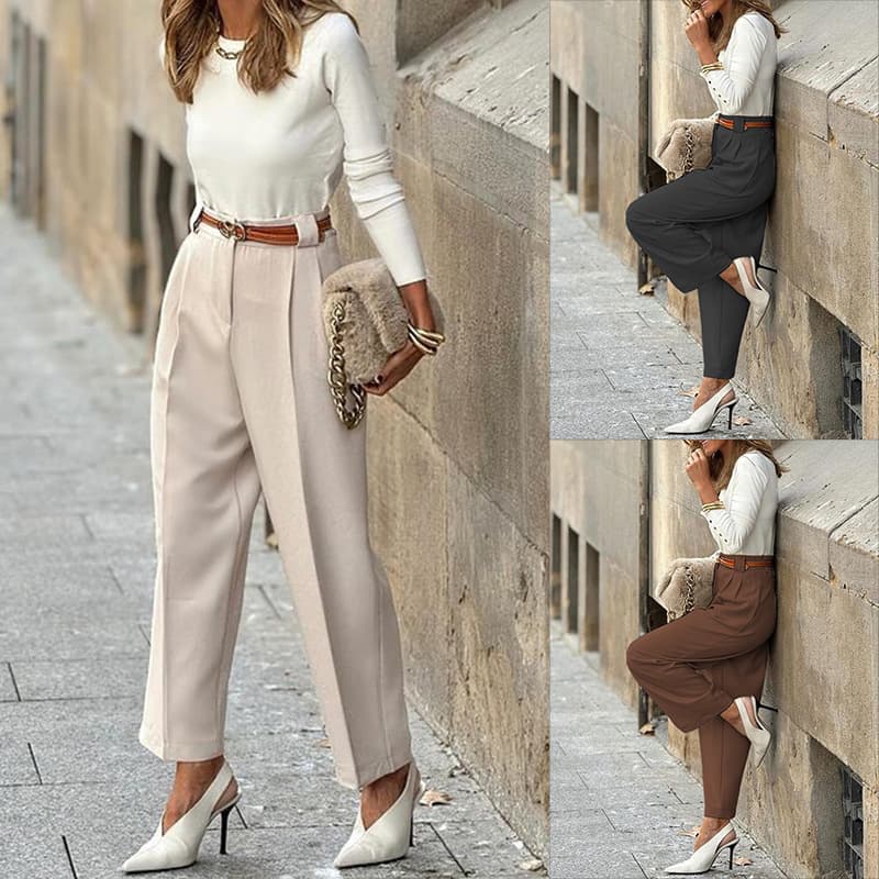 FD1558 In Stock 2024 Spring New Arrival Women's Fashionable Elegant Solid Color High-Waist Long Pants Dress Pants