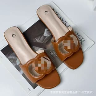 Ladies Shoes Spring Hollow One-Strap Slides, Anti-Slip G-Letter Women's Slippers for Africa Cross-Border Wear