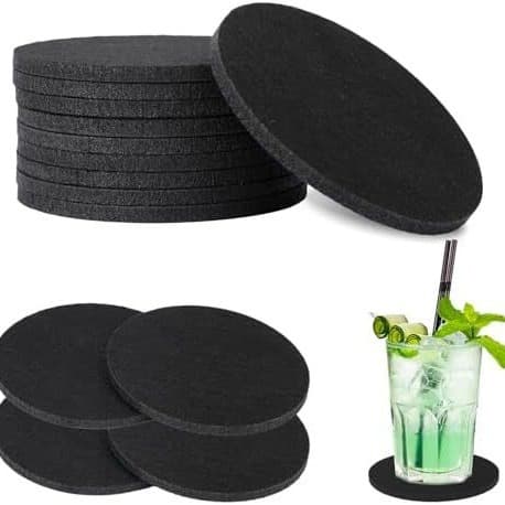 Felt Coaster Black Round Coaster for Glass Washable Non-slip Heat-resistant Glass Mat Coaster