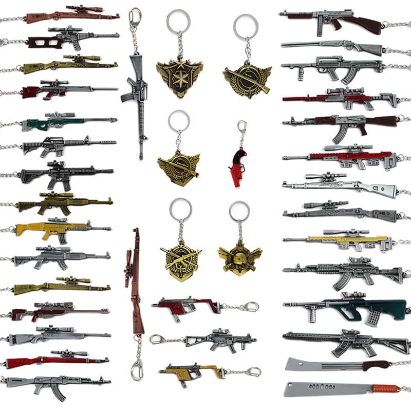 PUBG Weapon Model 98K AWM Chicken Dinner Game Metal Keychain Toy Pendant