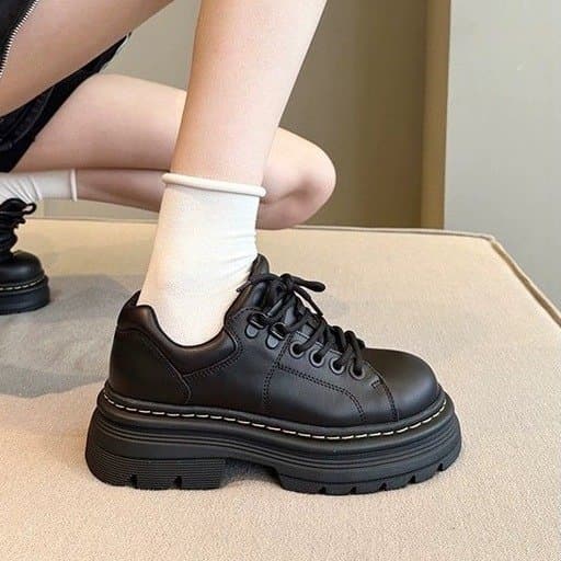 British-style platform leather shoes for women, 2024 autumn new platform shoes, school-style lace-up casual loafers, JK flats.