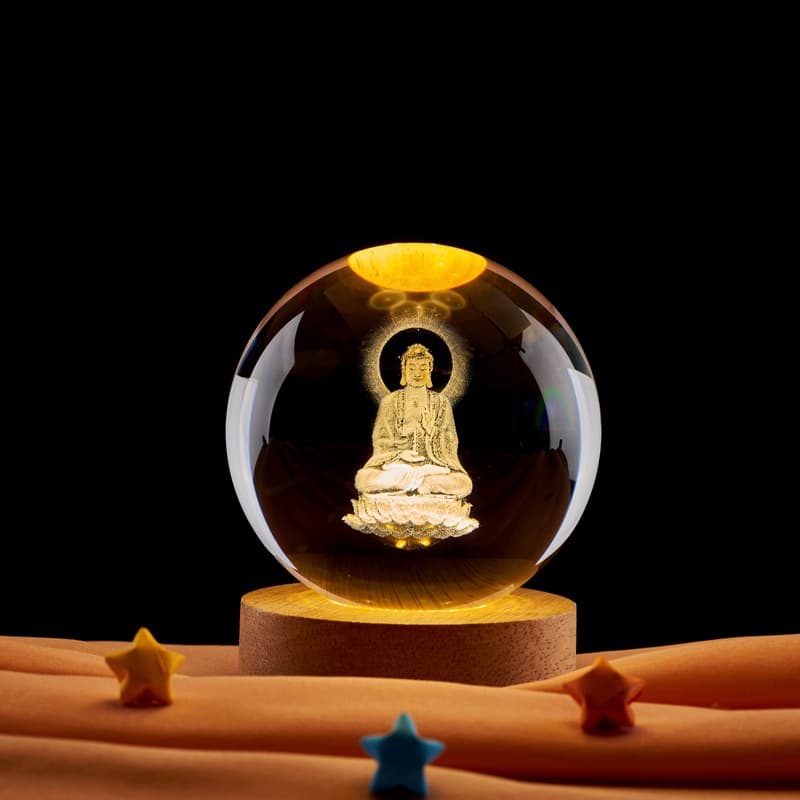 Samantabhadra and Ksitigarbha Bodhisattva Buddha Statue Series Crystal Ball Buddhist Shrine Decorative Craft Glowing Ornament
