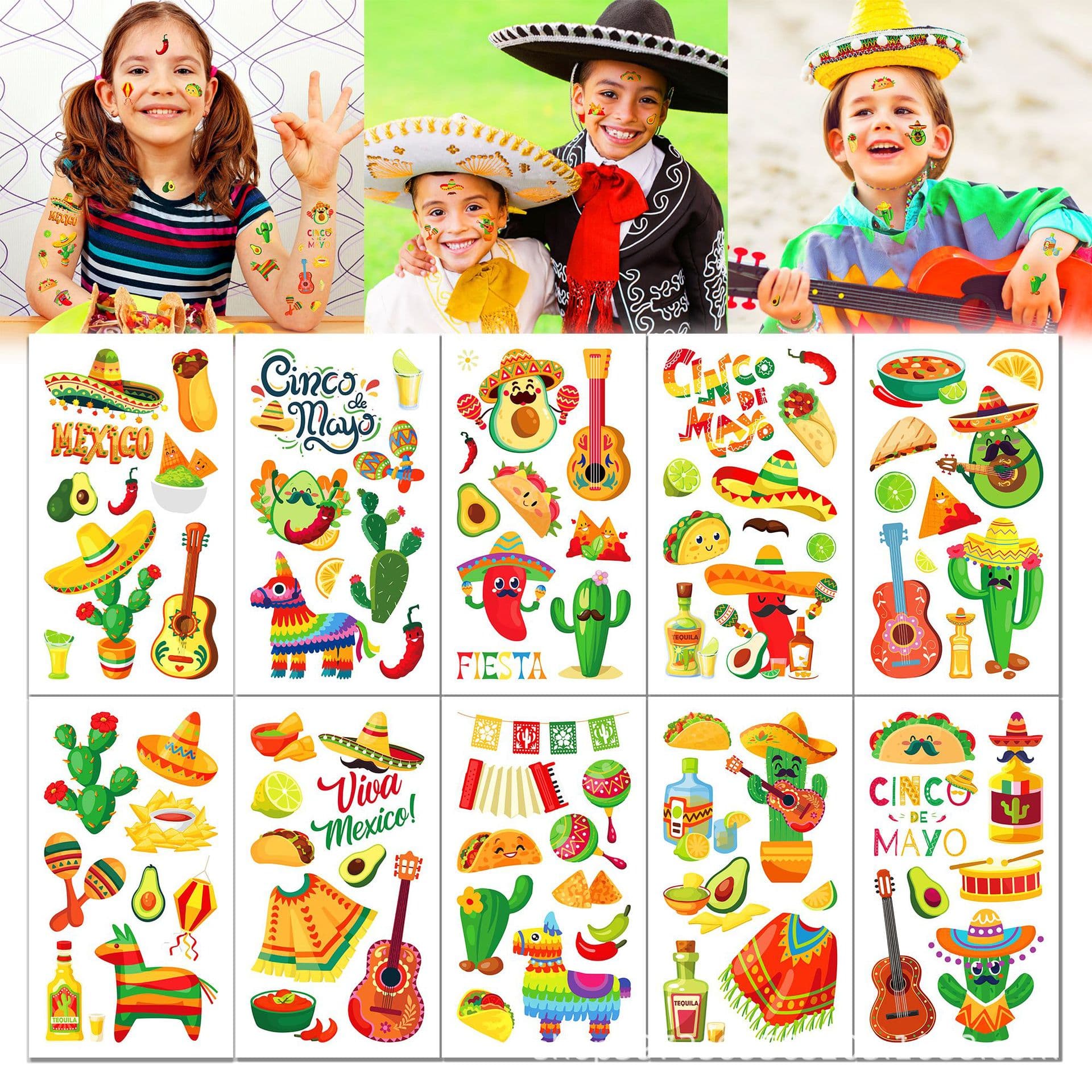 UU011 Mexico May CINCO DE MAYO Party Cartoon Disposable Tattoo Sticker