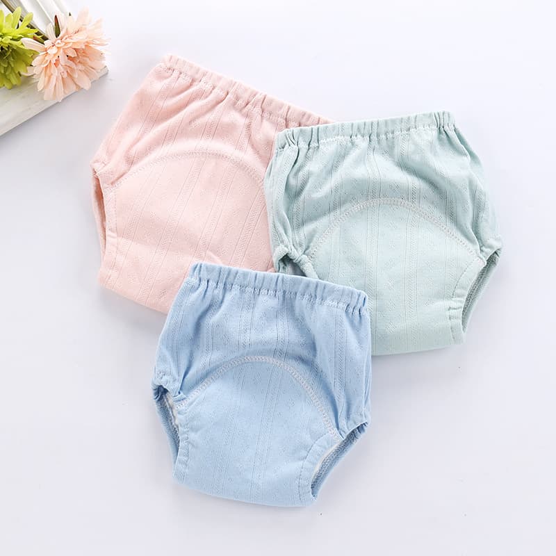 Newborn solid color braided texture ribbed mesh learning pants baby breathable hole cotton waterproof training pants