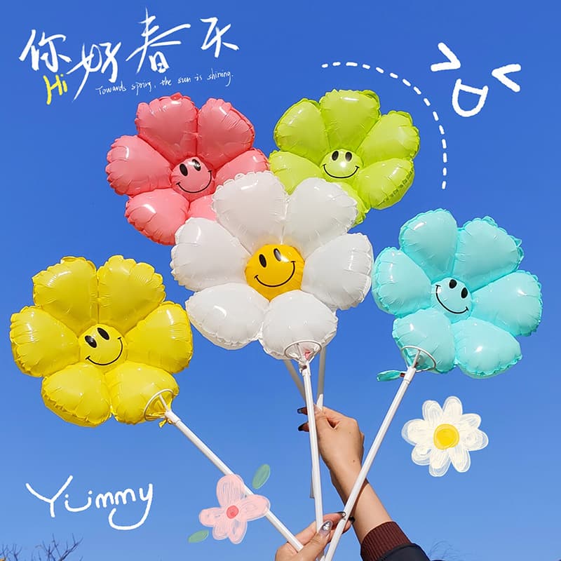 Ins Colorful Smiley Face Sunflower Daisy Balloon Kindergarten Opening Graduation Birthday Scene Stall Decoration