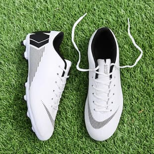 Football Shoes Men Women Rubber Studs Student Adult Training Artificial Grass AG Long Studs Anti-Slip Children's Soccer Shoes Professional White