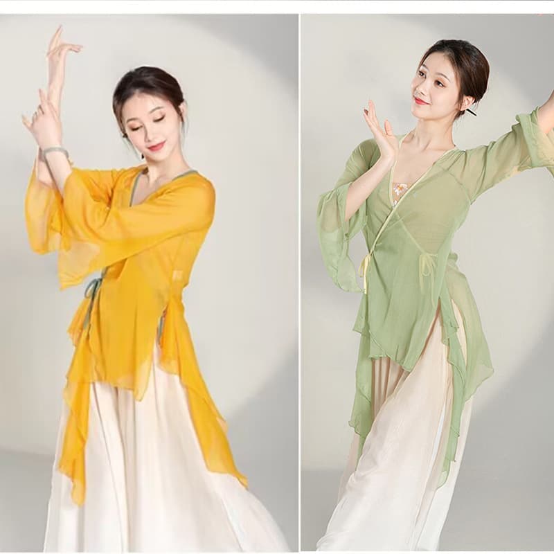 Classical Dance Practice Wear: Body Rhythm Gauze Top for Women, Ethereal Outer Layer for Art Exams, Modern Dance, and Chinese-Style Performance