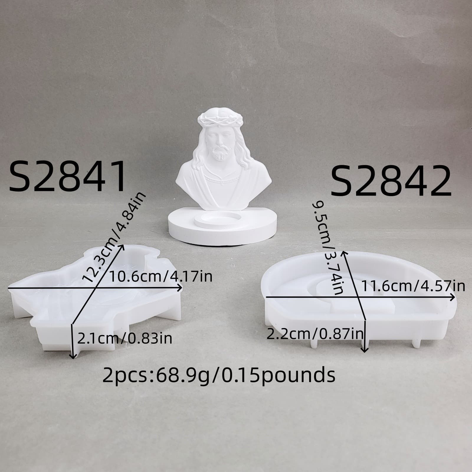 S2841+S2842 Semi-3D Figure Insert + Candle Holder Base Cement Plaster Mold DIY Silicone Mold
