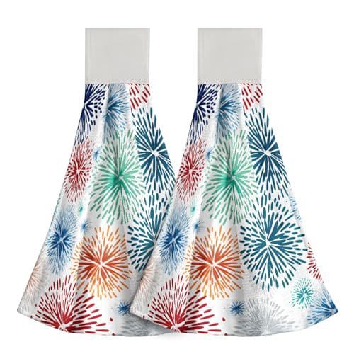 Fireworks and Green Leaf Pattern Kitchen Bathroom Hand Towel, Bath Towel, Dish Towel, Hanging Absorbent Good