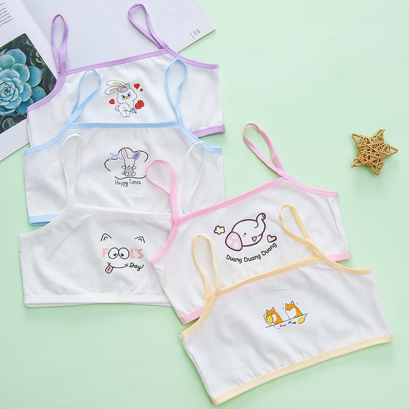 Pure Cotton Cartoon Print Teenage Girl Half-Length Strapless Camisole Underwear Breathable Fixed Strap School Uniform Top