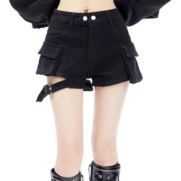 Summer New Style American Fashion Hot Girl High-Waist Denim Shorts, Design with Large Pockets, Versatile Workwear Denim Shorts