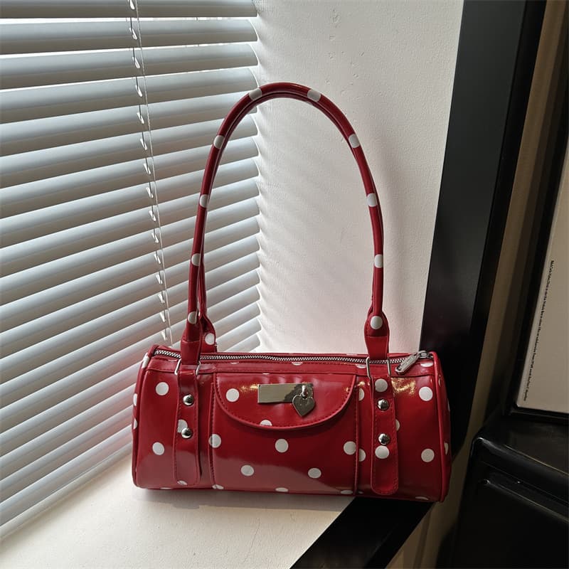 2026 Summer New Trendy Sweet and Cute Polka Dot Bag Casual Large Capacity Shoulder Bowling Bag