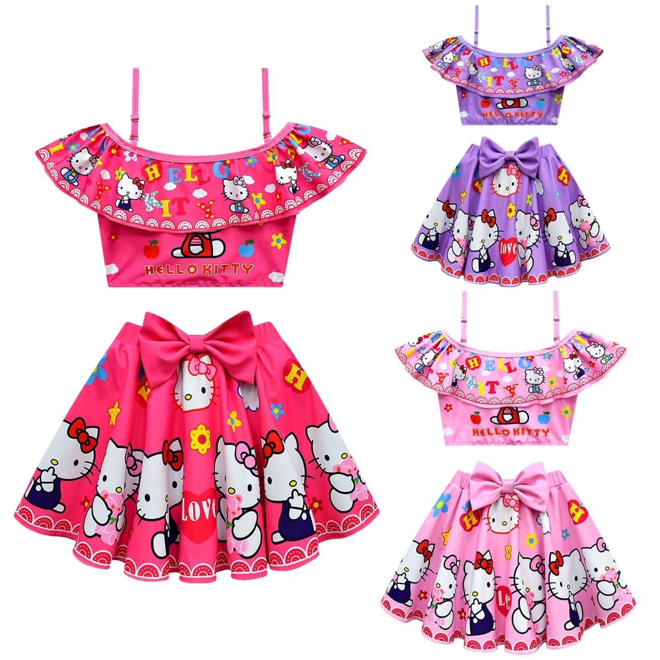 New Summer Hello Kitty Girls Cartoon Print Swimsuit Set Children's Two-Piece Swimwear