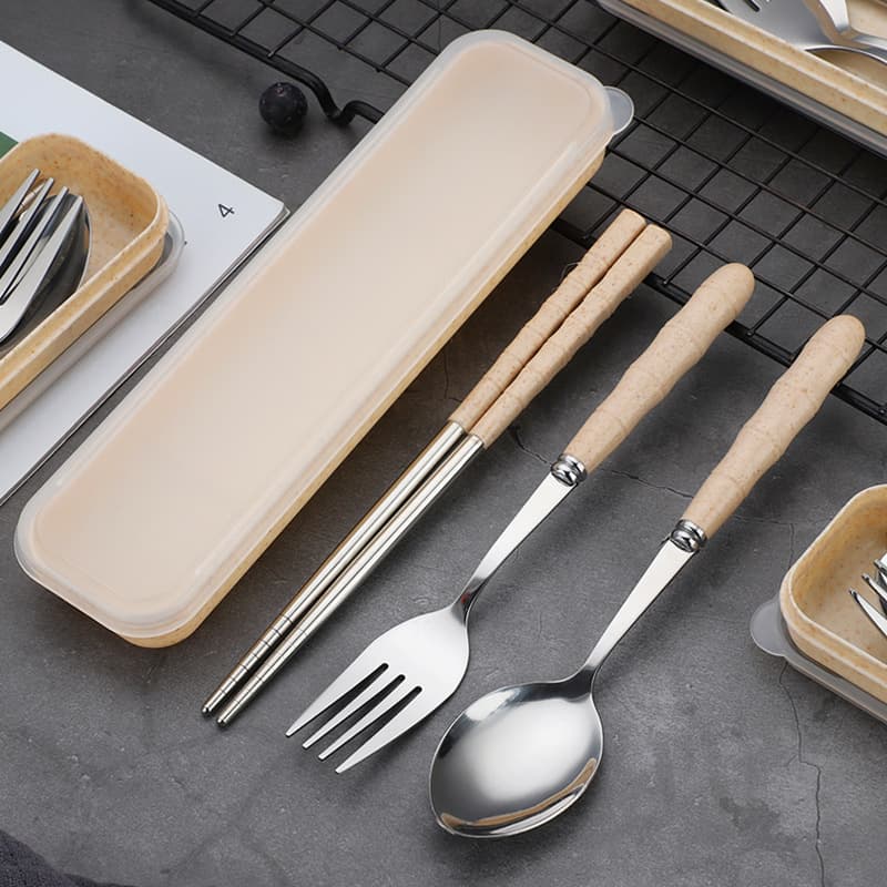 Stainless Steel Portable Cutlery Set 3-Piece for Students and Office Workers, Nordic Style Chopsticks Spoon Fork Travel Set