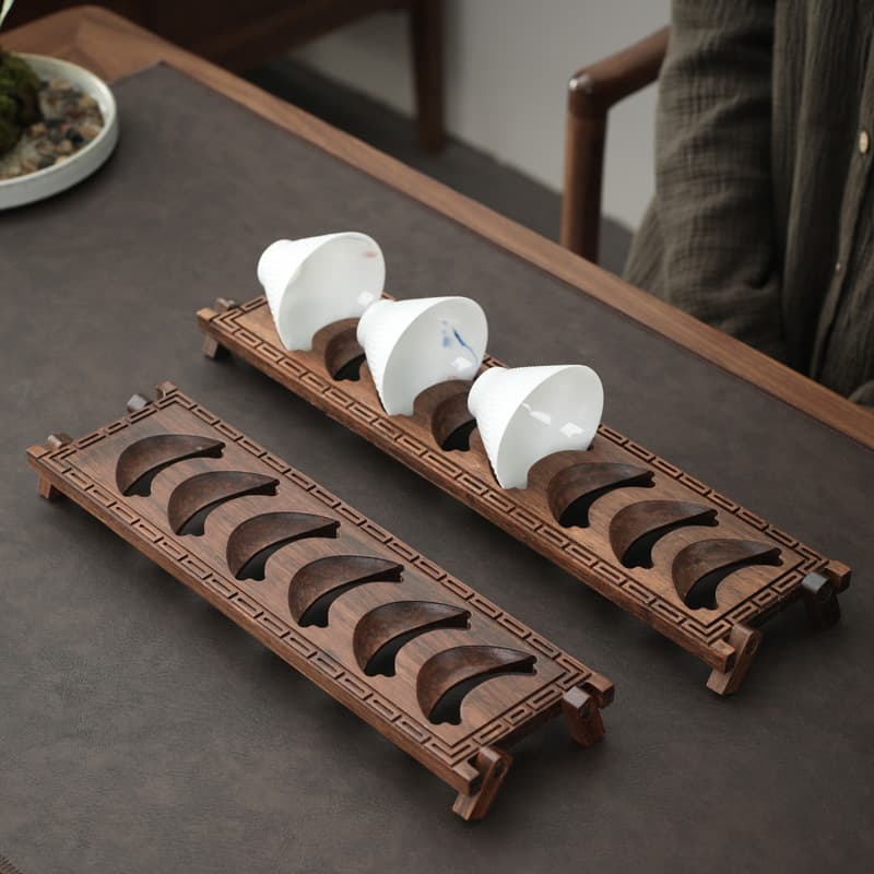 Bamboo teacup holder, wooden household Kung Fu tea set, tea ceremony accessory, creative and simple handmade cup drying rack