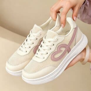 Women's Summer Comfortable Non-Slip Casual Lace-Up Shoes, Lightweight Flat Shoes, Breathable Wearable Mesh Shoes