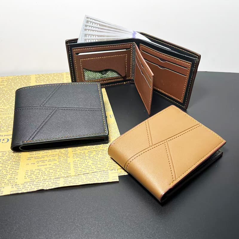 New cross-border men's short multi-functional wallet, solid color, simple, portable pocket coin purse, PU leather manufacturer.