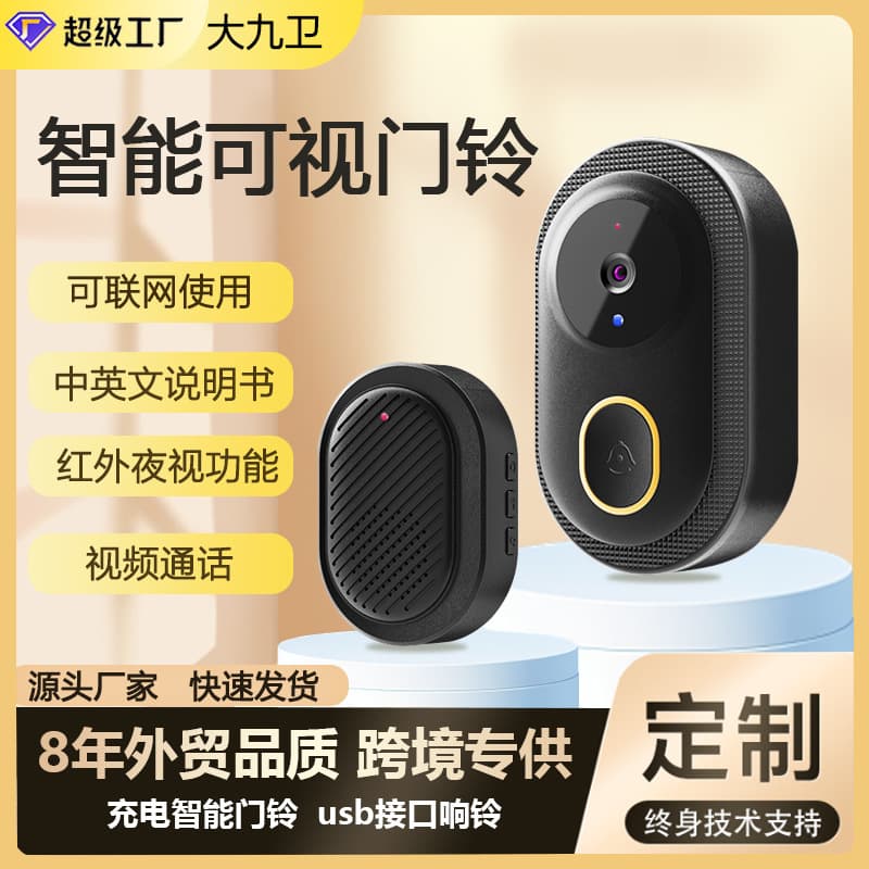 Video doorbell smart peephole for home use, wireless Wi-Fi, no-drill installation, anti-theft doorbell with remote phone call and talk.