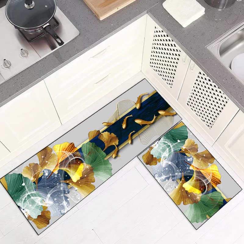 Water Absorbent Oil Absorbent Kitchen Carpet Crystal Flocking Printed Door Mat Square Shape Machine Washable Luxury Style