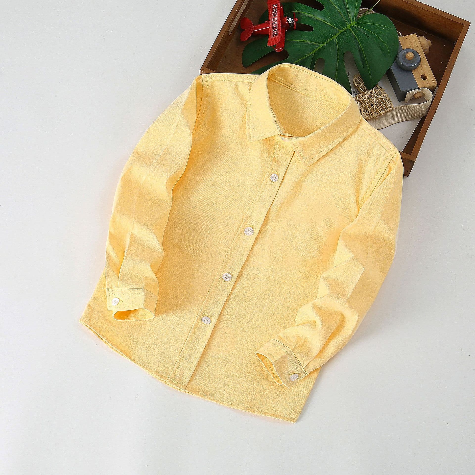 Boys' White Shirt, Kids' Multi-Color Versatile Shirt, Black Yellow Wine Red, Toddler & Youth Long-Sleeve Shirt for Spring/Autumn