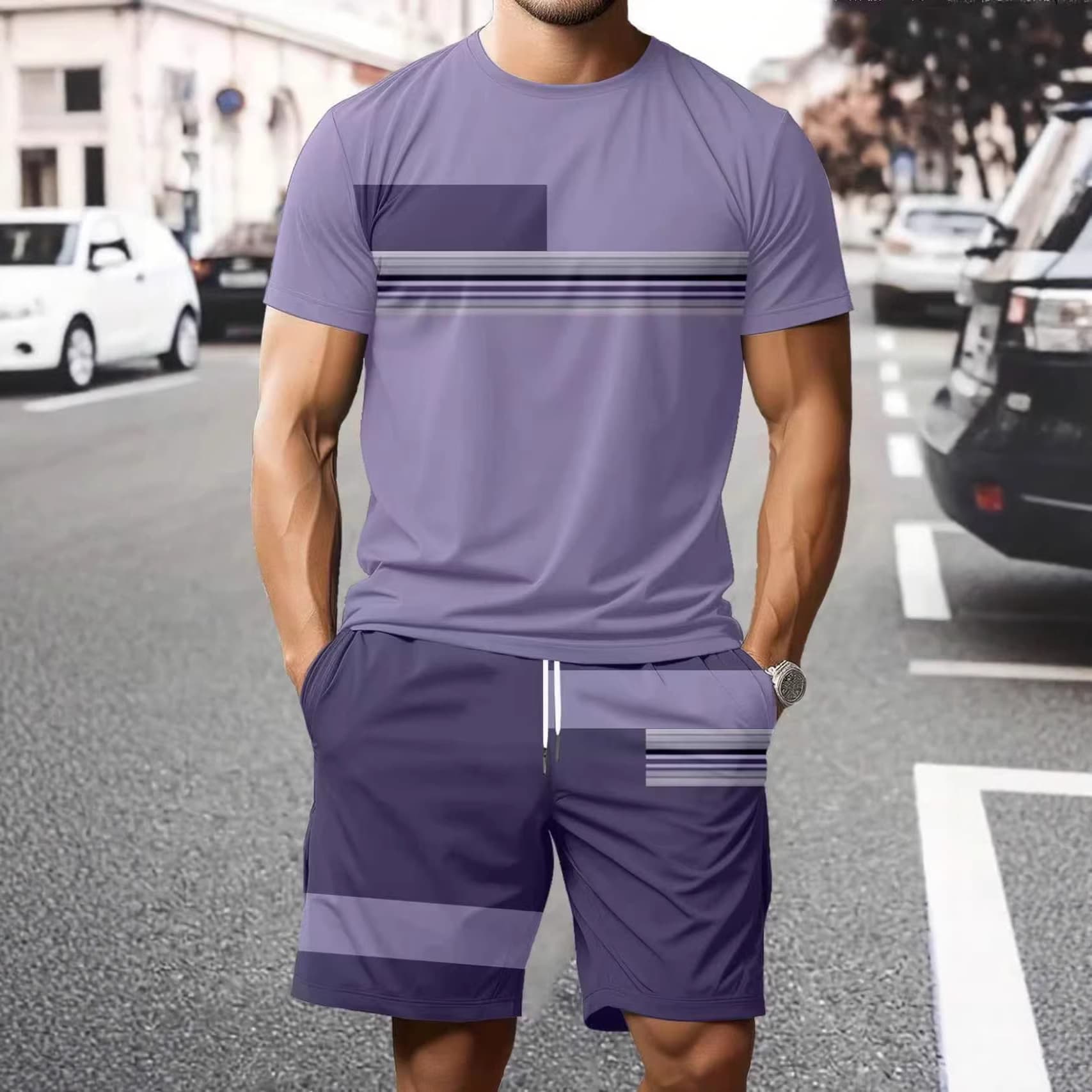 Cross-Border Foreign Trade Hot-Selling Summer Men's 3D Printed Fashionable Round-Neck Short-Sleeved T-Shirt and Shorts Set