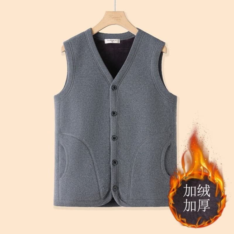 Autumn and Winter Middle-Aged and Elderly Men's Fleece-Lined Thick Warm Vest Jacket Old Man Sleeveless Jacket Dad Outfit Warm Grandpa Vest