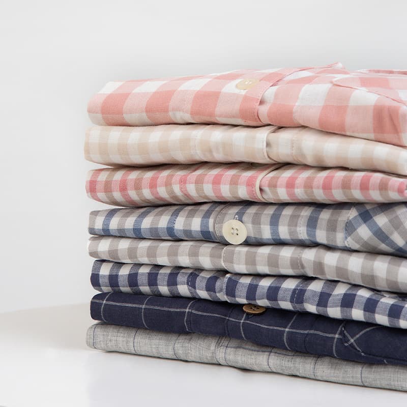 Japanese Style Unprinted Loungewear, High Quality Double-Layer Gauze Home Clothes for Couples, Spring and Summer Women's Plaid Class A Cotton Pajamas