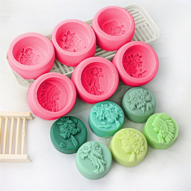 Flower Girl Handmade Soap Silicone Mold Retro Palace Style DIY Mooncake Mold Baking Tools Clay Mold