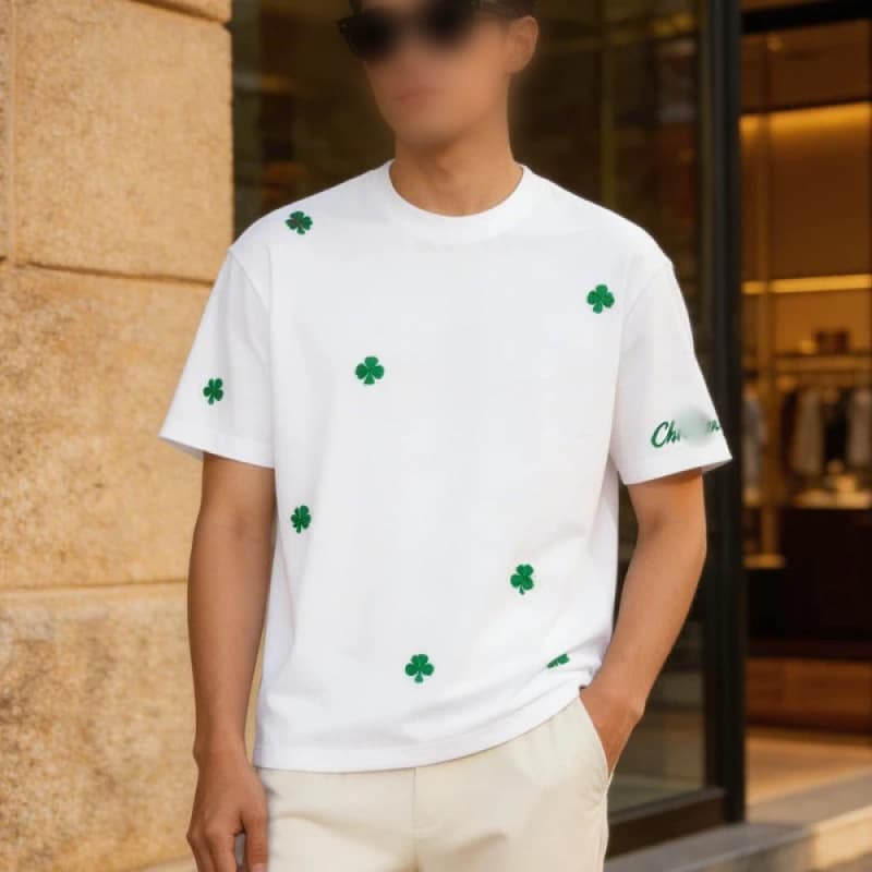 New Summer Four-Leaf Clover Pattern Design Breathable Crew Neck Comfortable Short Sleeve T-Shirt Casual Fashion Half Sleeve for Men