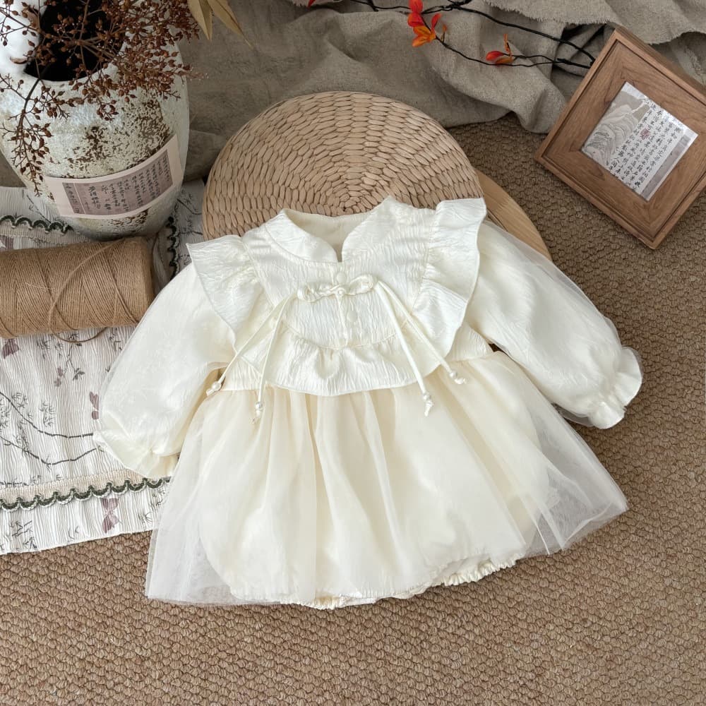 2024 Spring/Autumn Baby Full Moon 100 Days Bodysuit Dress, New Chinese-Style Triangle Bodysuit for Girls, 1-Year-Old Outfit