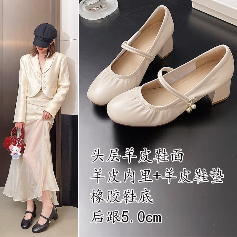 Black Top-Layer Lambskin Chunky Heel Flats for Women 2026 Spring Summer Genuine Leather Comfortable Vintage Leather Shoes