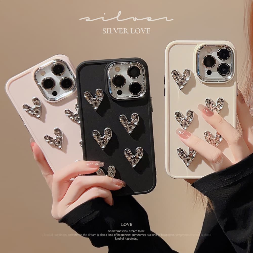 Electroplated Love Heart For iPhone 14 Phone Case 13 12 Folding 11 Compatible 15pro Max Metal Style Xs